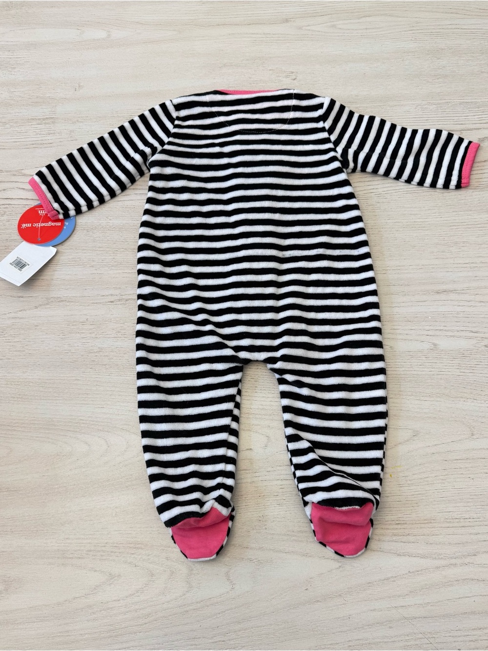 Magnetic me Striped Black & White Footed One-Piece with Pink Accents NWT 3-6 m